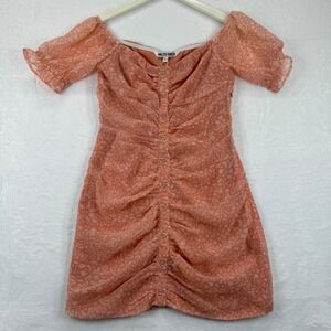 WALTER BAKER Orange Leopard‎ Print Ruffle Off Shoulder Button Front Mini Dress 4